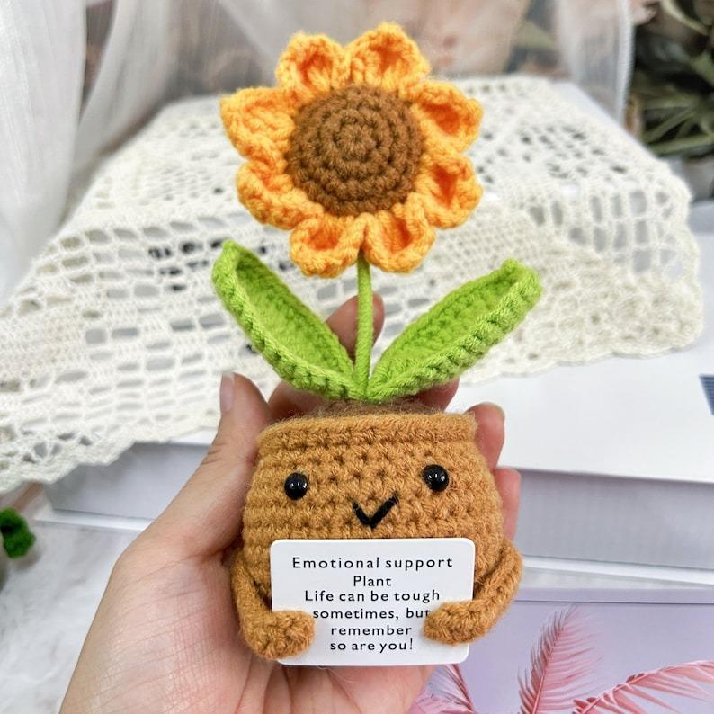 2PCS Gift Set Handmade Crochet Pickle with Warmming Sunflower-Emotional Support Pickle-Emotional Support Plant-Caring Gift-Mother's Day Gift