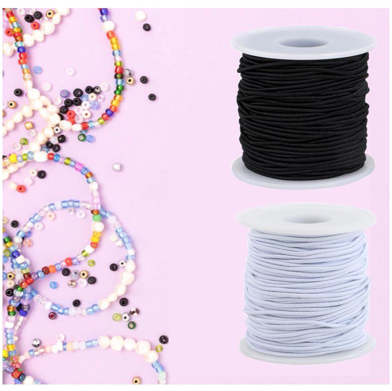 Stretchy String for Bracelets, 2 Rolls 1 mm, 1.2mm, 330 Feet Sturdy Elastic String Cord for Jewelry Making, Necklaces, Beading and Crafts (White Black (1.2mm)), Style	Elastic, Line Weight	Light