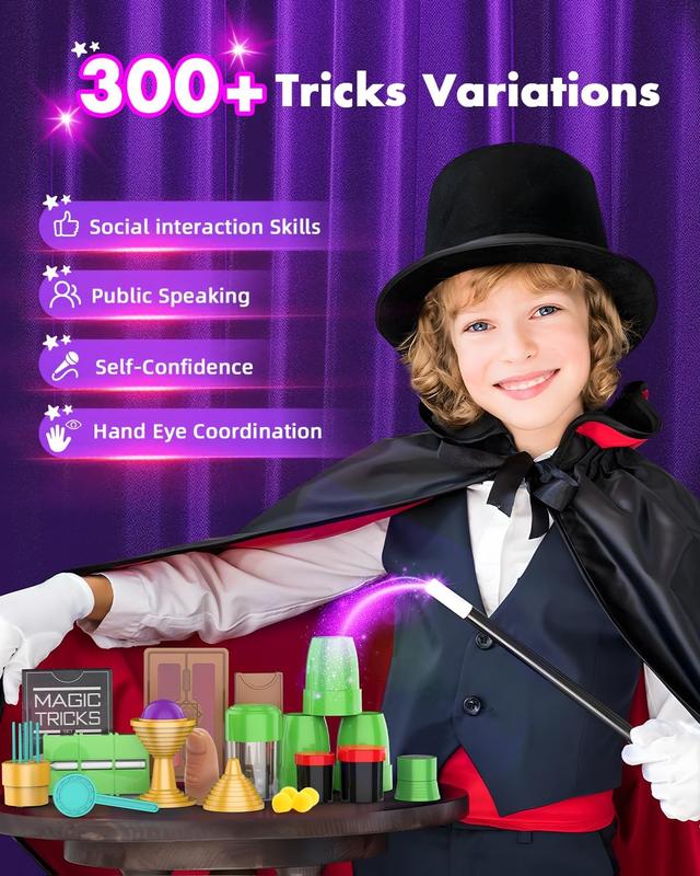 Magic Kit for Kids, 300+ Magic Tricks Perfect Toy for Boys and Girls, Magic Wand Magician Set with Instruction Manual and Video for Beginners Ages 6 7 8 9 10 11 12 Years Old