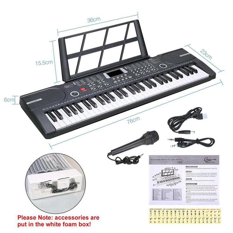 61 Key Music Electronic Keyboard Electric Digital Piano Organ with Stand & Mic