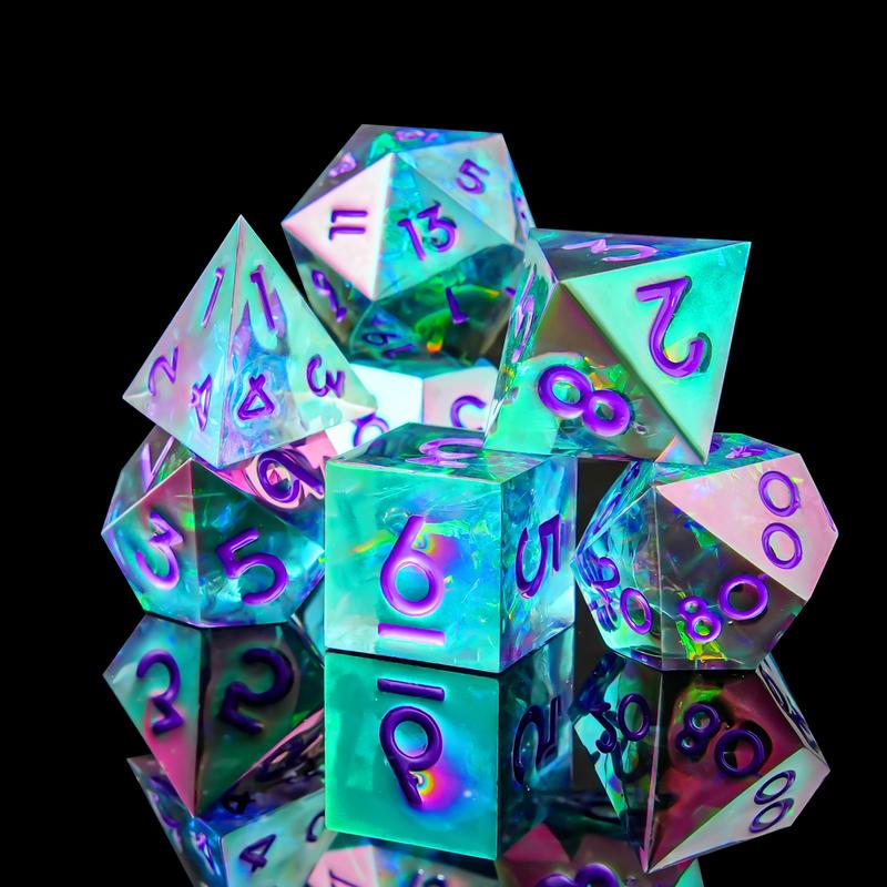 Rainbow Iridescent Polyhedral Dice Set for Dungeons & Dragons - Sharp Edge Laser DND Dice for RPG and  Tabletop Games