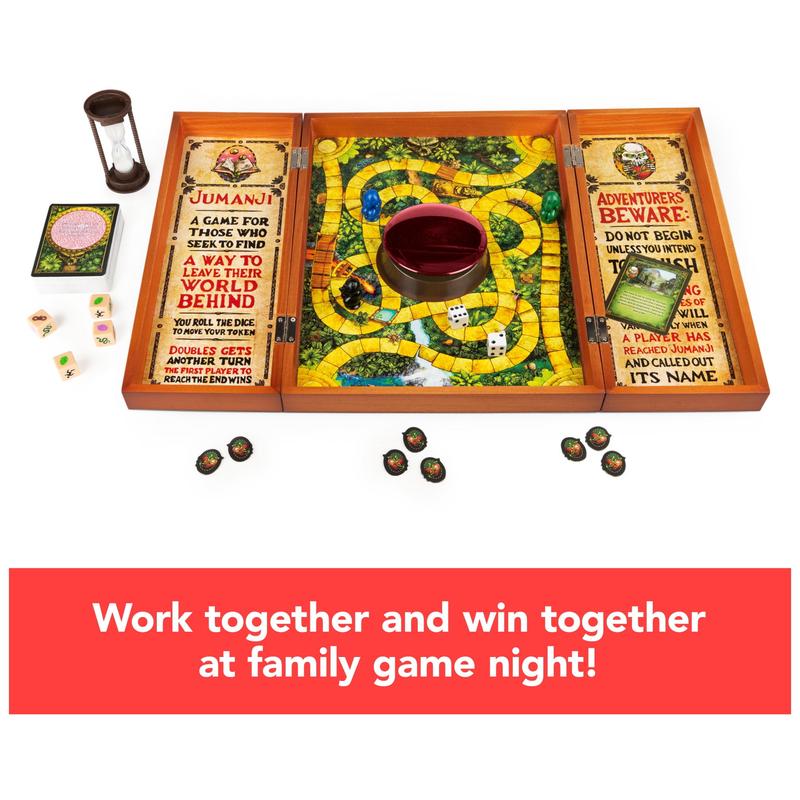 Jumanji The Game Real Wooden Box Edition of the Classic Adventure Board Game for Kids and Families Ages 8 and up