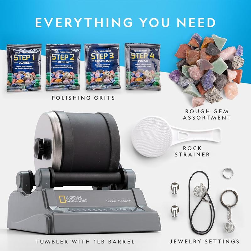 Rock Tumbler Kit – Hobby Edition Includes Rough Gemstones, and 4 Polishing Grits, Great STEM Science Kit for Geology Enthusiasts, Rock Polisher for Kids and Adults