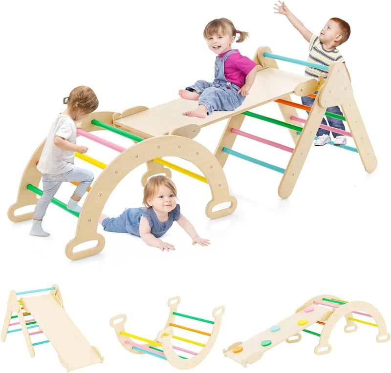 [AffiliateLive] COSTZON Wooden Kids Climbing Toy with Montessori Wooden Arch Climber Ladder, Multi-Combination Methods, Kids Triangle Climber Play Gym Set for Boys Girls Present