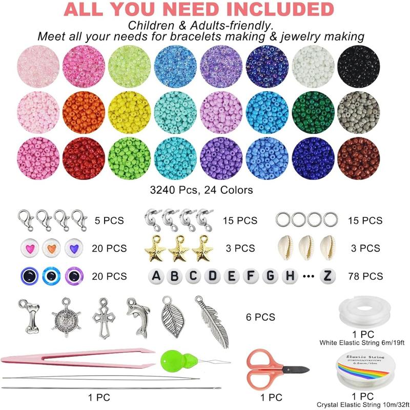 4mm Glass Seed Beads for Jewelry Bracelet Making Kit, Small Beads Friendship Bracelet Kit, Tiny Waist Beads Kit with Letter Beads and Elastic String