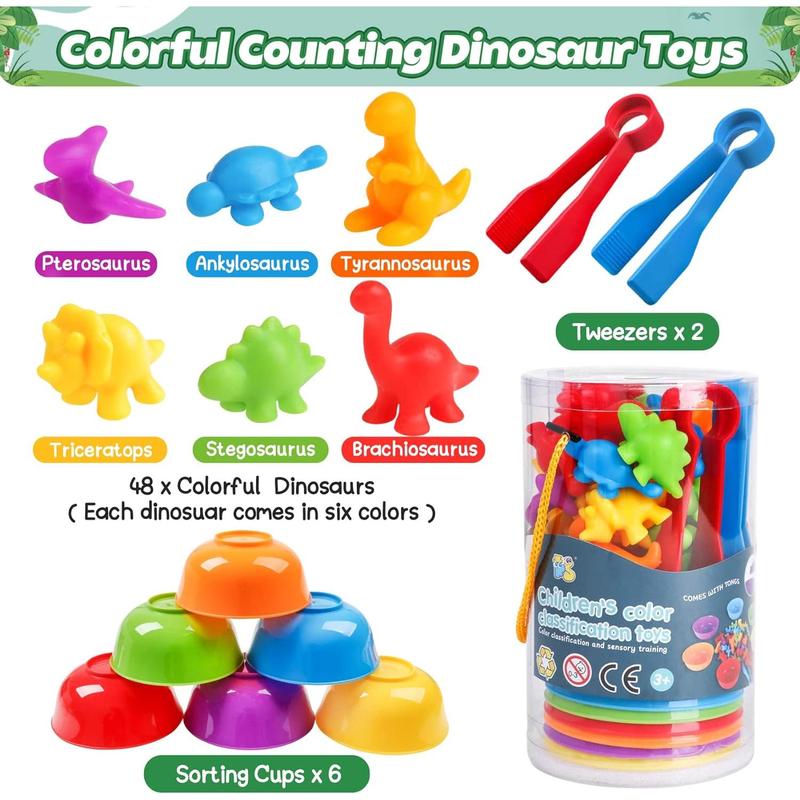 Counting Dinosaur Matching Toys With Sorting Bowls Montessori Preschool Educational Activities Learning Color Sorting Fine Motor Skills Sensory Toys Birthday Gift For 3 4 5 Year Old Boys Girls