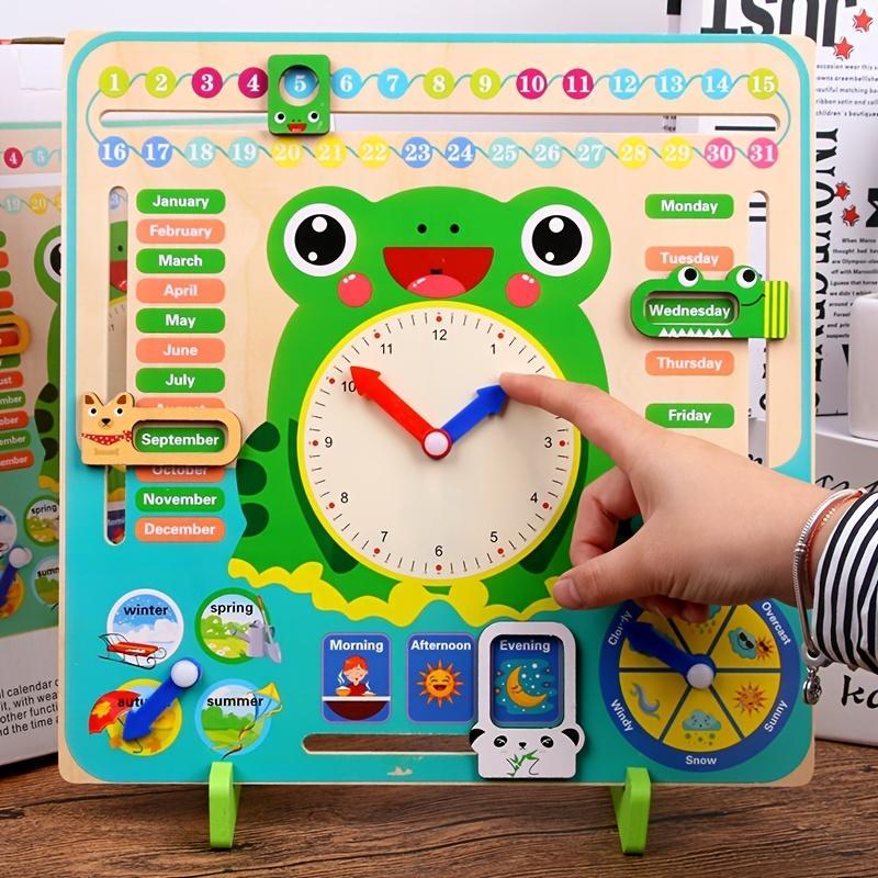 Wooden Frog Design Clock Toy, 1 Set Cute Clock Design Learning Toy, Time Learning Tools, Interesting Gifts for Learners