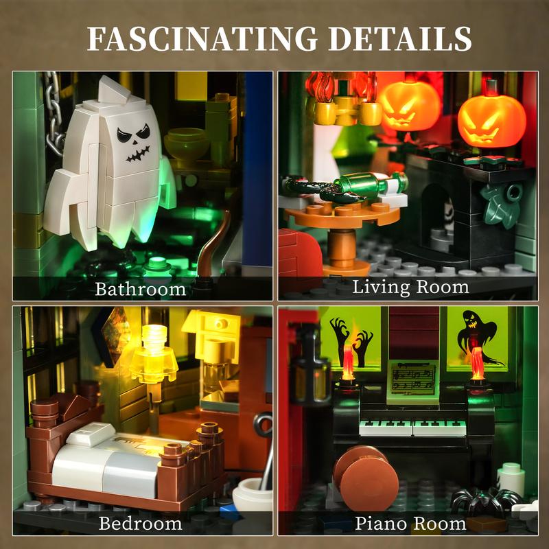 2024 Newest Haunted House Building Blocks Set with LED Light, Perfect Halloween Toys and Gifts for Fans and Kids (1196 pcs)