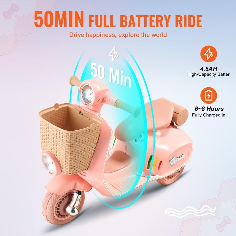 Christmas Gift! Kids Ride on Motorcycle 12V Electric Motor Trike with LED for Kids Aged 3+