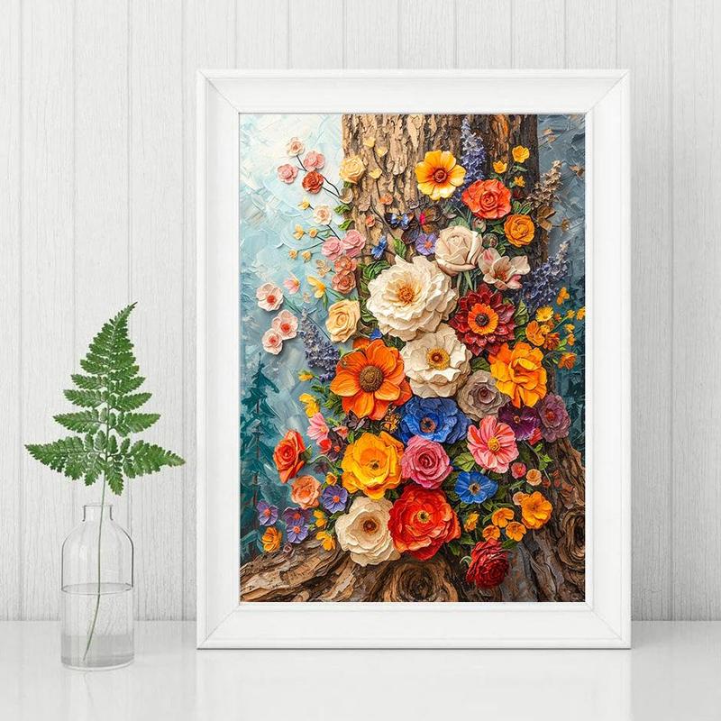 Flower Pattern DIY Diamond Art Painting Without Frame, DIY 5D Diamond Arts Painting Kit, Wall Art Decor For Home Living Room Bedroom