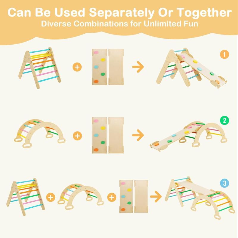 [AffiliateLive] COSTZON Wooden Kids Climbing Toy with Montessori Wooden Arch Climber Ladder, Multi-Combination Methods, Kids Triangle Climber Play Gym Set for Boys Girls Present