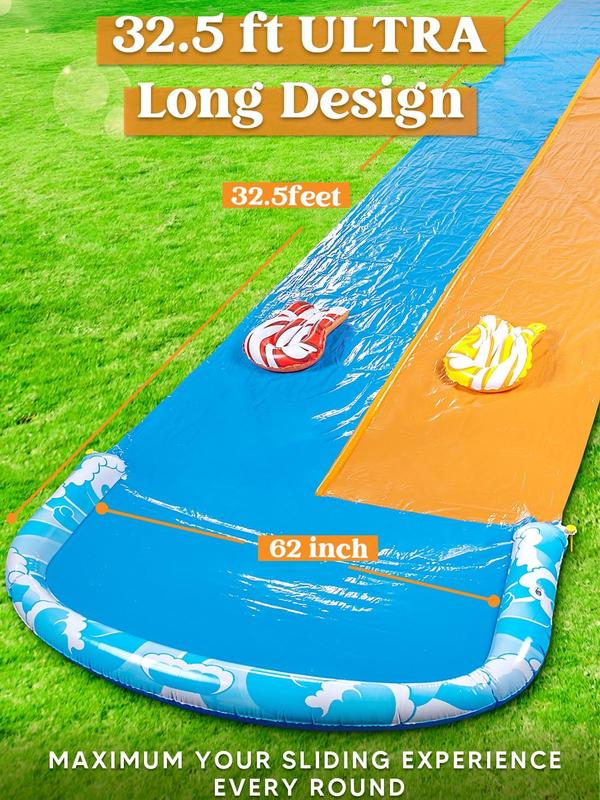 32.5ft Extra Long Water Slide and 2 Inflatable Boards