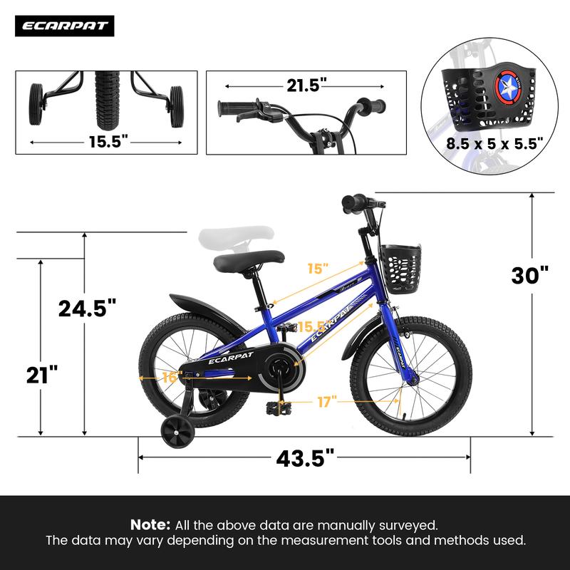 C16111A Kids Bike 16 inch for Boys & Girls with Training Wheels, Freestyle Kids' Bicycle with Bell,Basket and fender.