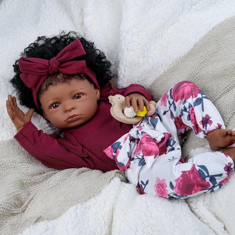 BABESIDE Lifelike Reborn Black Girl- 18-Inch Realistic Newborn Real Life Baby Dolls with Clothes and Toy Gift for Kids Age 3+ - Tina