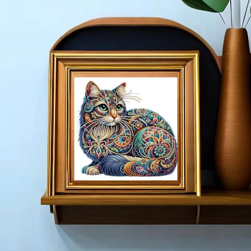 Cat Pattern Diamonds Arts Colorful Painting without Frame, DIY 5D Irregular Diamond Art Crafts Kit, Wall Art Decoration For Home Office