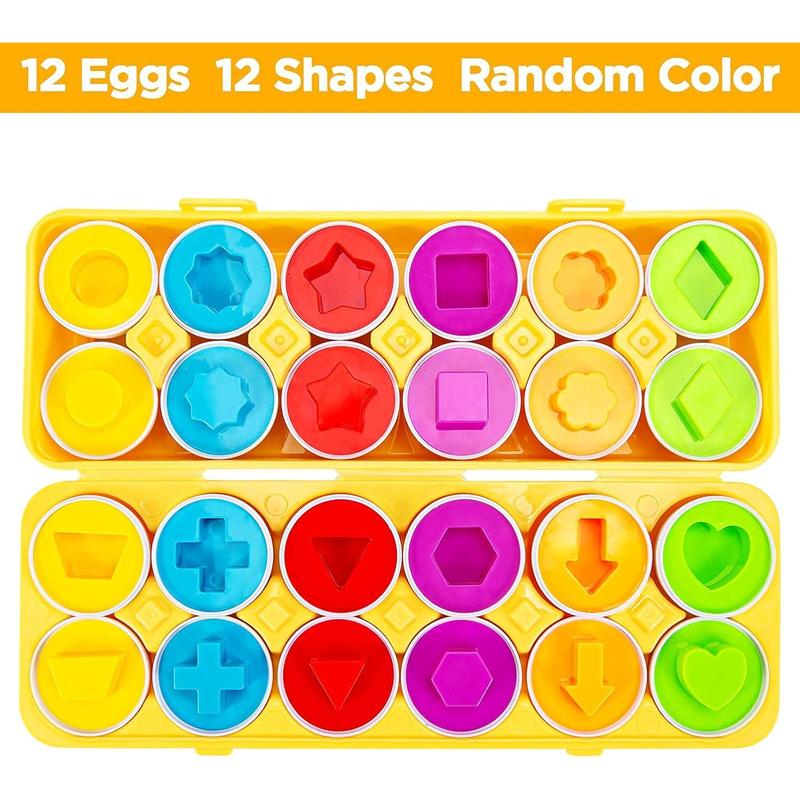 Matching Eggs Toys ,12 Pack Easter Eggs Color Shape Recognition Sorting & Stacking Learning Toys, Montessori Toys for Preschool Pre-Kindergarten Boys Girls