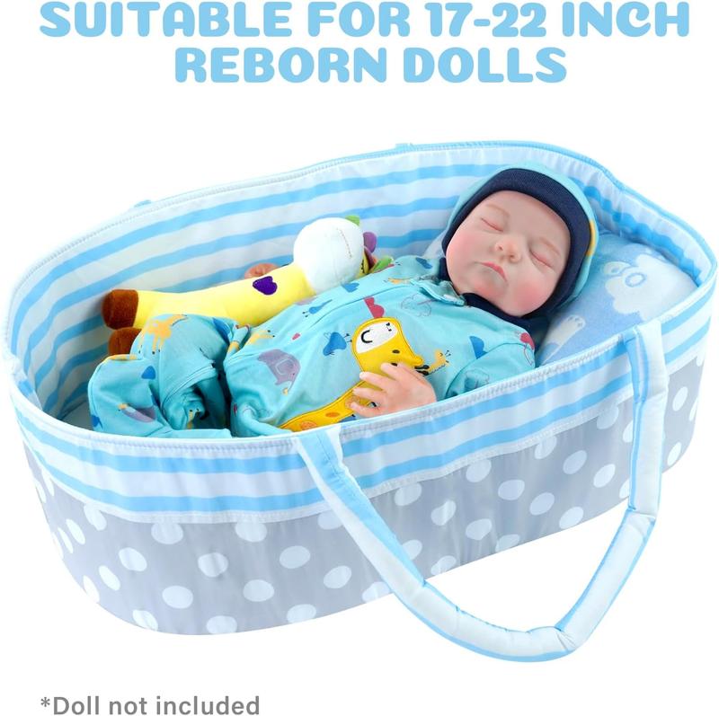 BABESIDE Reborn Baby Dolls Bassinet Foldable Baby Doll Crib Bed Soft Doll Carrier Doll Accessories with Handle for 17-22 inch Baby Dolls Girls Boys (Blue)