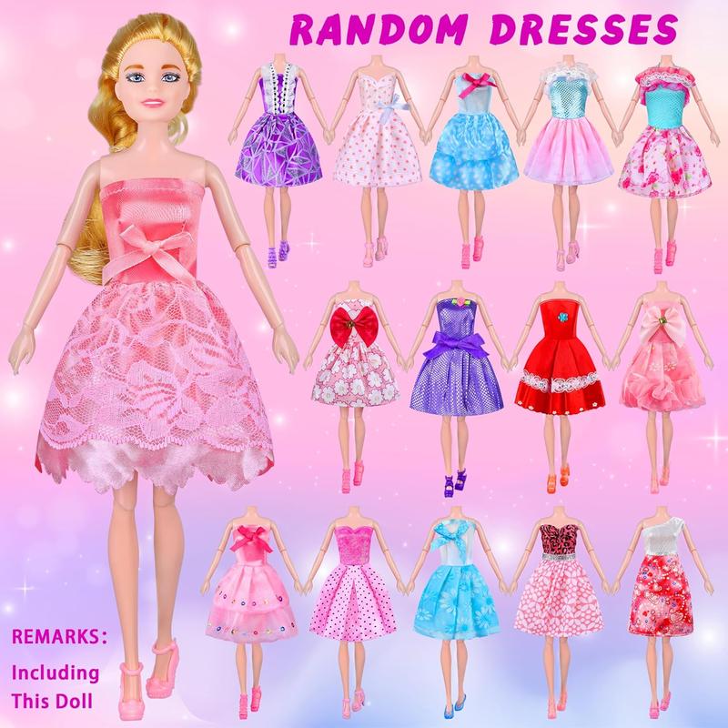 Christmas 76 Pcs Doll Clothes and Accessories with Doll, Princess Gowns, Fashion Dresses, Slip Dresses, Top, Pants, Jumpsuit, Swimsuits, Shoes, Hangers, Doll Dress up Toys for Girls Kids Toddlers Toy Gifts