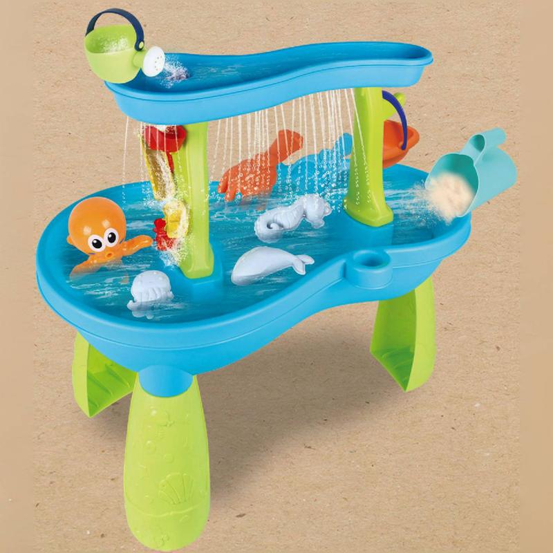 Kids Water Table for Toddlers 3-5, Rain Showers Splash Pond 2-Tier, Outdoor Playset for Toddlers, Backyard Summer Water Toys Sensory Sand and Water Table for Age 3-5 Boys Girls, Blue& Green