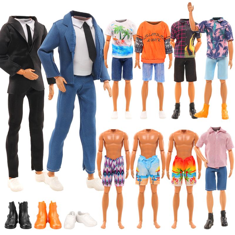 BARWA Lot 12 Items Boy Doll Clothes for 12 Inch Male Doll Fashion Casual Wear Clothes Outfits 5 Sets Boy Dolls Clothes with 3 Pairs of Shoes for 12 Inch Boy Dolls Formal Black-tie Suit and Blue-tie