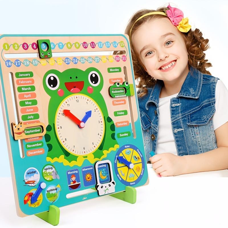 Wooden Frog Design Clock Toy, 1 Set Cute Clock Design Learning Toy, Time Learning Tools, Interesting Gifts for Learners