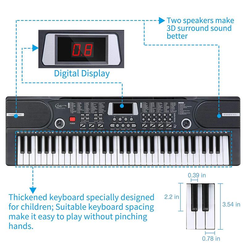 61 Key Music Electronic Keyboard Electric Digital Piano Organ with Stand & Mic