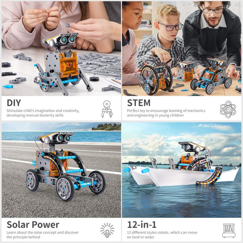 STEM Solar Robot Kit , 12-in-1 Educational STEM Science Experiment Toys, Solar Powered Building Kit DIY  &