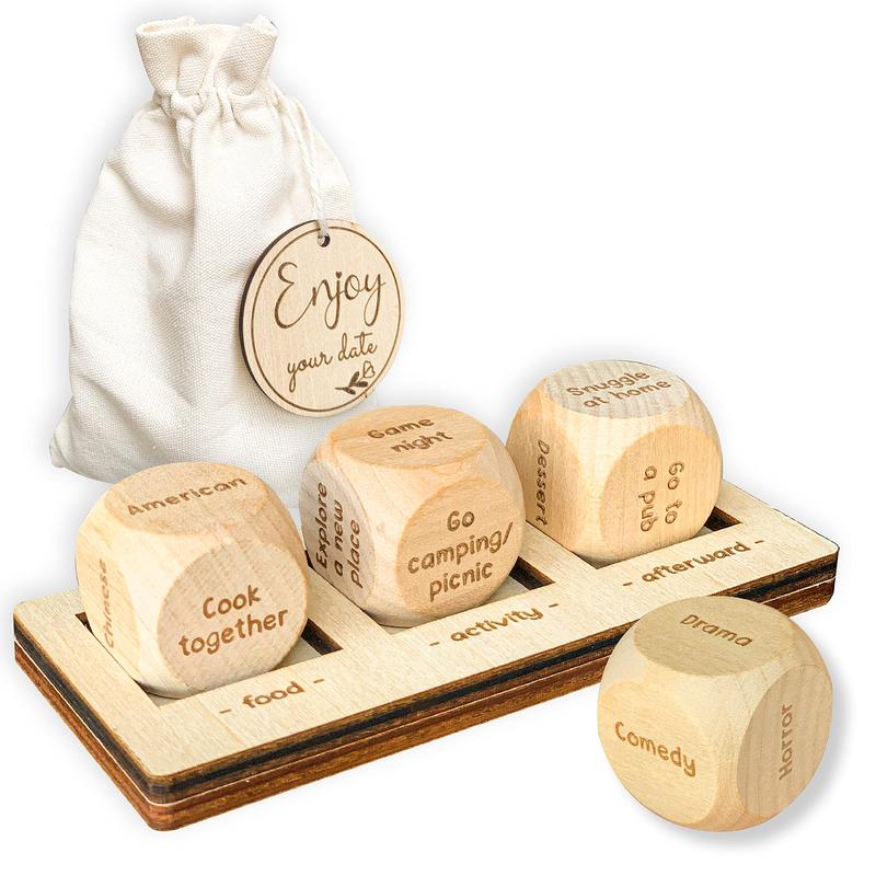 Date Night Dice Game for Couples - Food Decision Dice Date Night Game Board, Wooden Dinner Dice for Adults, Couples Dice Anniversary Wood Gifts for Her Him, Couples Games Date Ideas Set