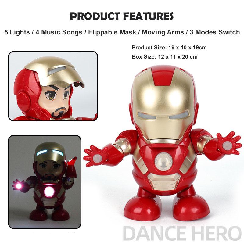 Dance Hero toy for kids, Dancing Robot with light and music, Iron Man, Spider Man, Batman, Hulk, Avengers. DC Figures.HEYBABE