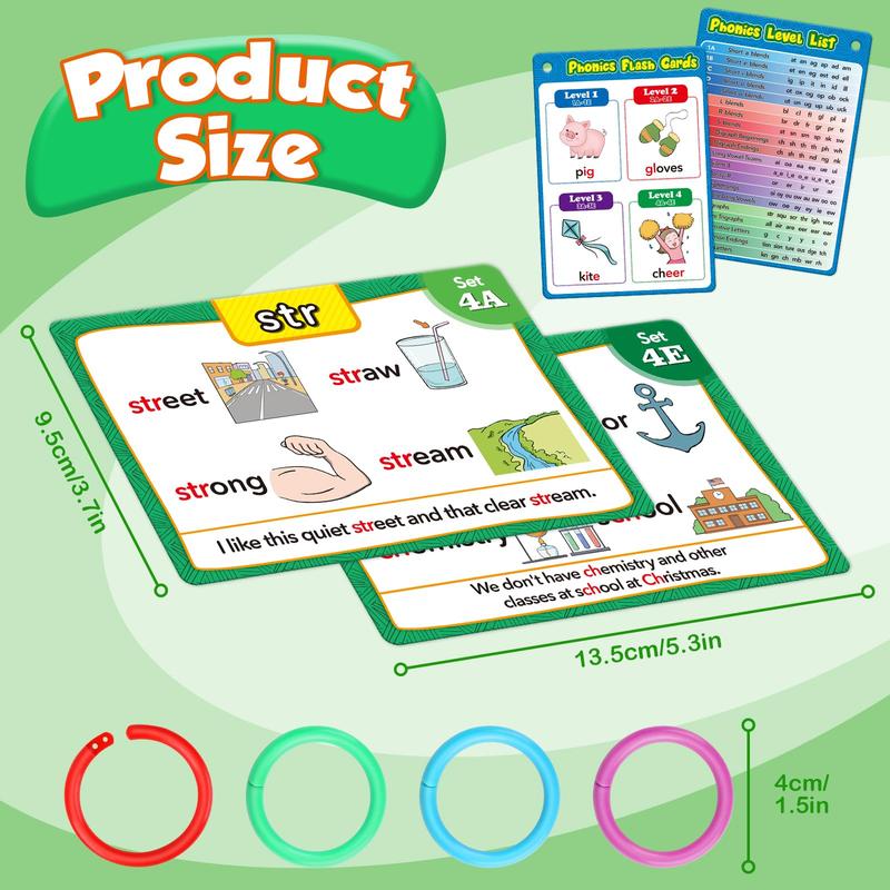 Phonics Flash Cards Learn to Read Spelling Reading Sight Words Phonics Games,  Include Digraphs,CVC,Blends and Long Vowel Sounds