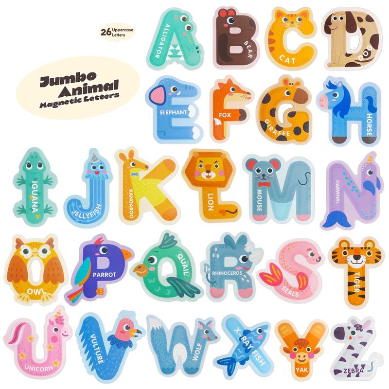 26pcs Jumbo Learning Letters Colorful Abc Alphabet Animal Shape Toys Large Uppercase Refrigerator Fridge Decoration Preschool Educational Toy Set Learning Spelling Game Best Gift for 3 4 5 Year Old, Thanksgiving, Chrismats Gift Set