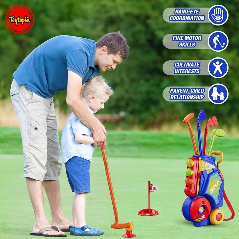 Toddler Golf Set, Upgraded Kids Golf Cart with Unique Shoulder Strap Design, Indoor and Outdoor Golf Toys for Boys and Girls Aged 3 Years Old, Blue