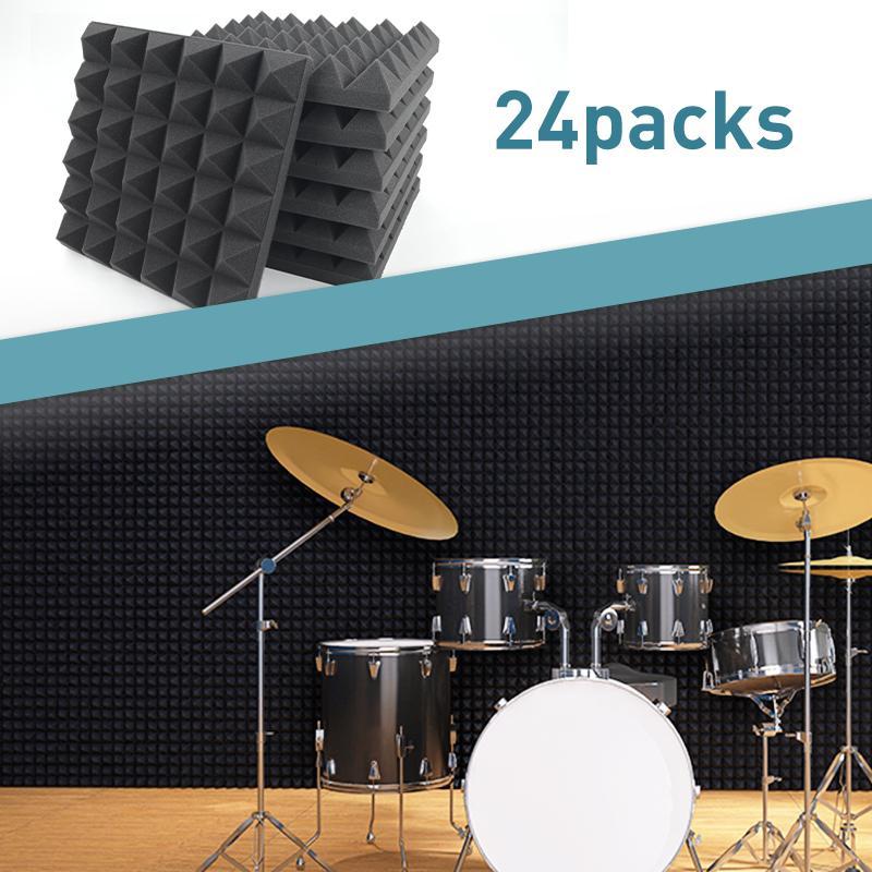 Sound Absorbing Wall Panels for Indoor Studios, 24pcs Pyramid Soundproof Sponge, Music Accessories, Suitable for Indoor Studios and Recording Studios To Minimize Noise, Musical Instruments Accessories, Stocking Fillers Gift