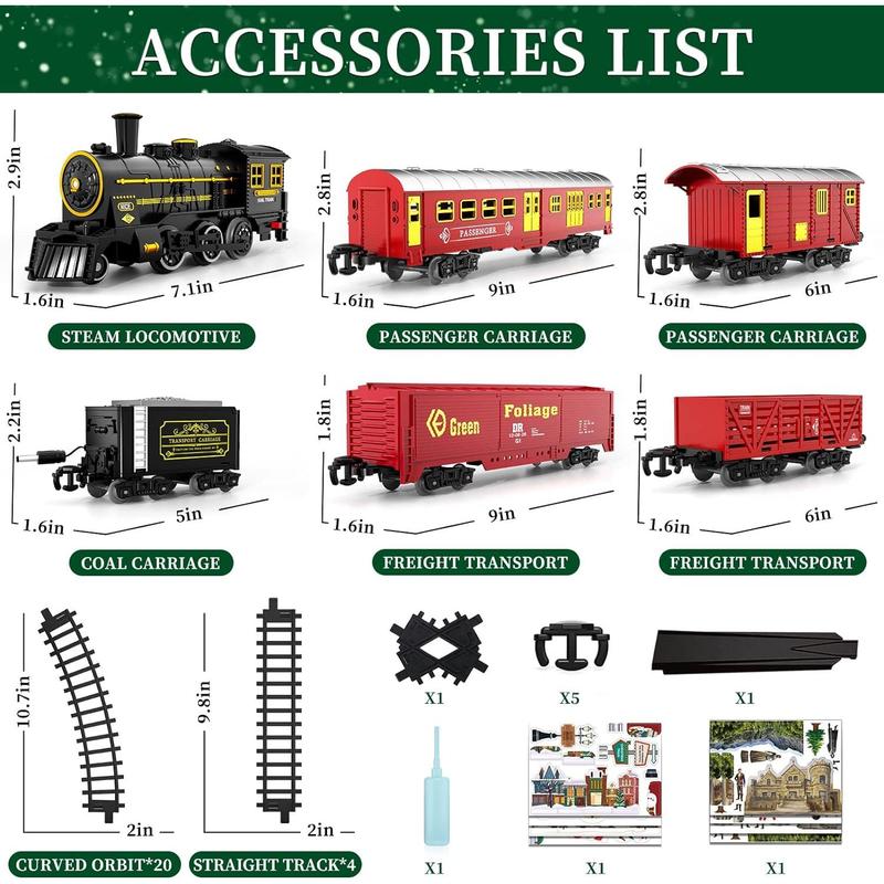 Christmas Gifts Retro Classic Locomotive Engine, Cargo Car and Long Track,Rechargeable Battery Operated Play Train Toys with Smoke, Light&Sounds