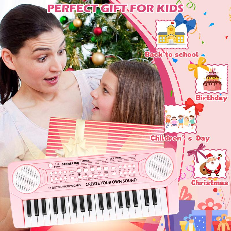 M SANMERSEN Keyboard Piano for Kids 37 Keys Music Piano with Microphone Portable Musical Toy Electronic Piano Birthday Gifts for Girls Ages 3 4 5 6