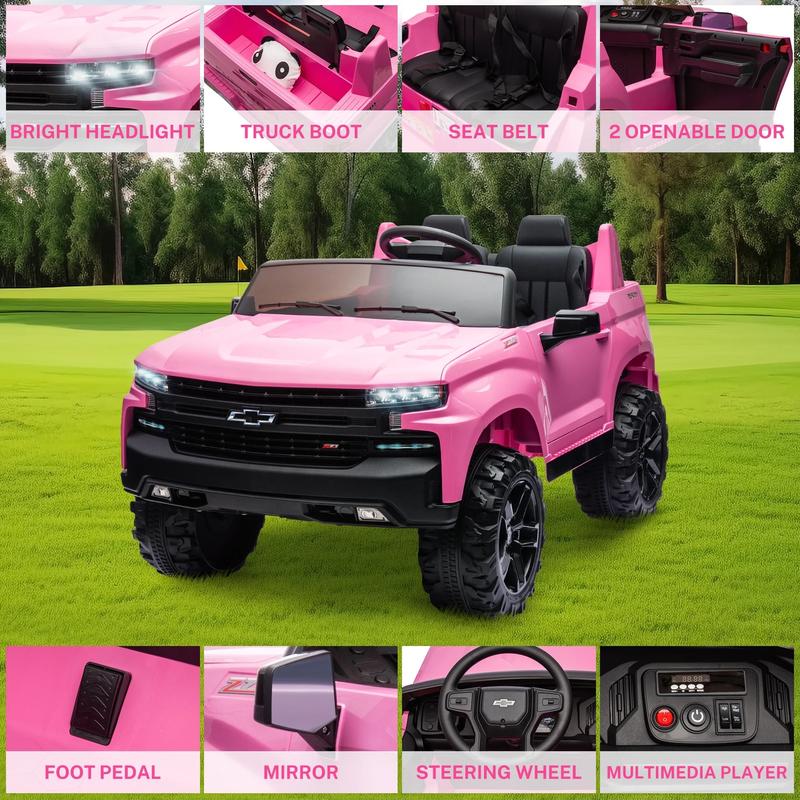 CoCLUB Chevrolet Silverado 24V Powered Ride on Cars for Kids, Extra large Real 2 Seat Ride on Toys with Remote Control, LED Light, MP3 Player, Ride on Truck for Boys Girls Gifts