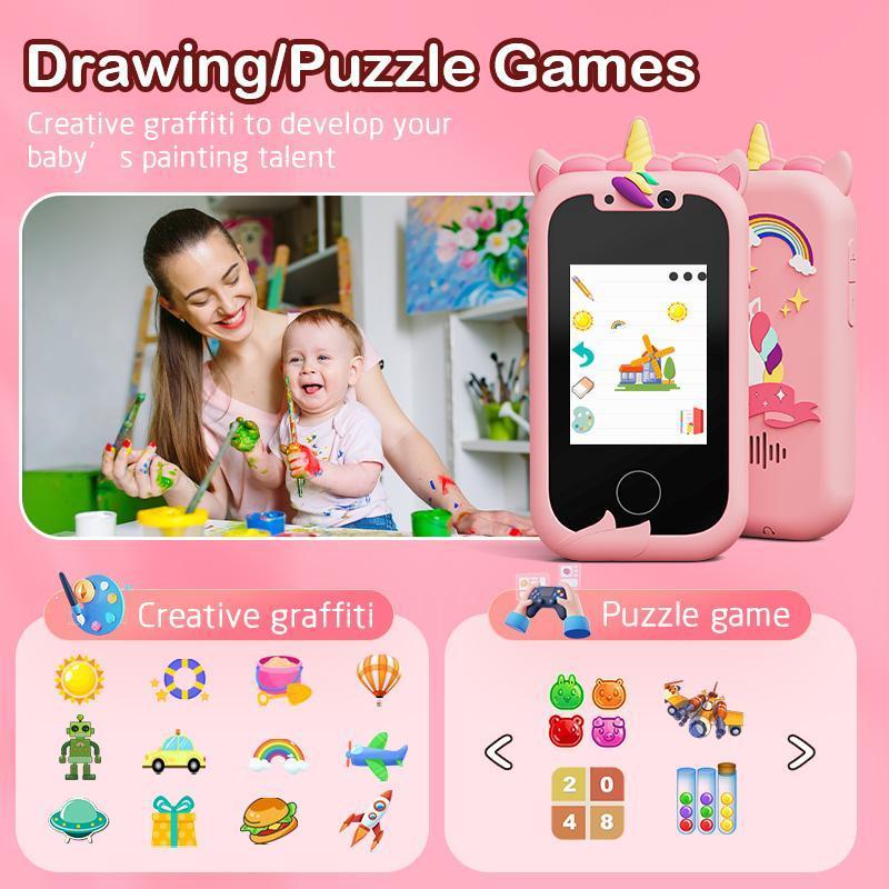 Smartphone Unicorn Gift Girl's Toy 8-10 Year Old Phone Touchscreen Learning Toy Christmas Birthday Gift Suitable for 3 4 5 6 7 8 9 Year Old Girls, Comes with SD Card