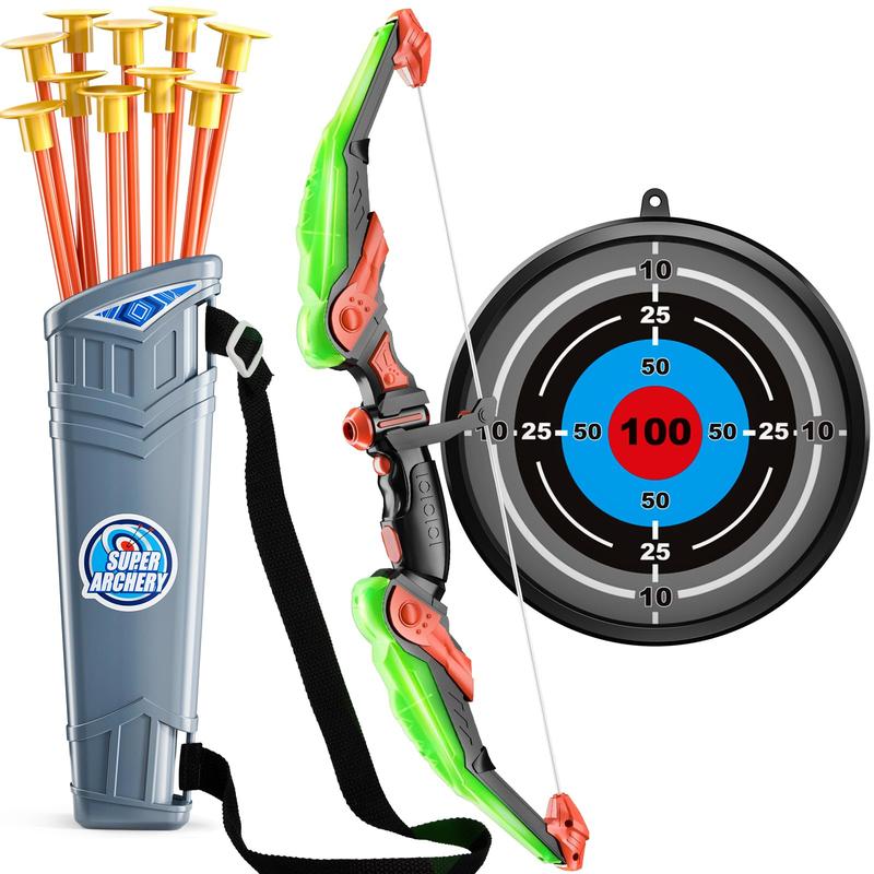 2 pack set archery bow arrow toy set outdoor hunting play with 2 bow 20 suction cup arrows 2 target & 2 quiver, LED light up function toy, outdoor toys,