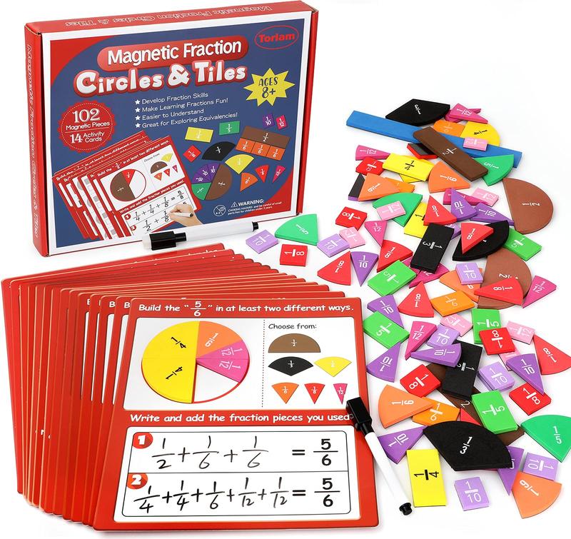 Magnetic Fraction Tiles & Fraction Circles Activity Set - Math Manipulatives for Elementary School - Fraction Magnets & Resources - Fraction Strips & Bars