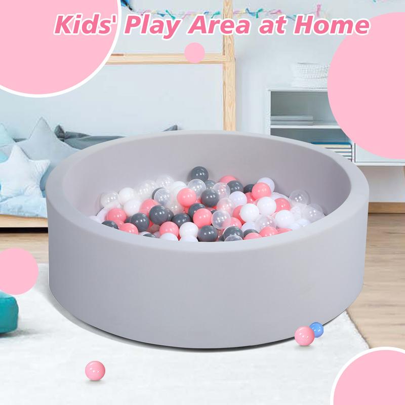 Round Foam Ball Pit for Kids - Large Soft Play Ball Pool with Memory Foam for Indoor & Outdoor Fun, Perfect Gift for Children (Gray)