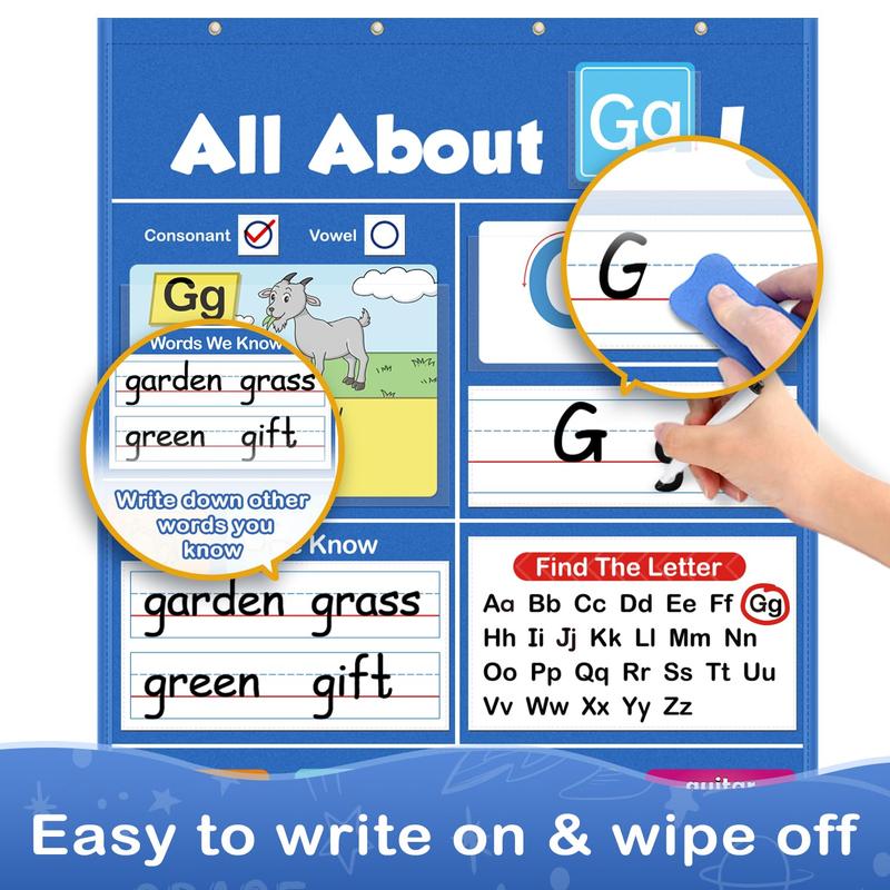 Alphabet Learning Pocket Chart Alphabet Wall Chart ABC Flash Cards Learning Games, Handwriting Practice Letter Tracing Learning Activities Must Haves