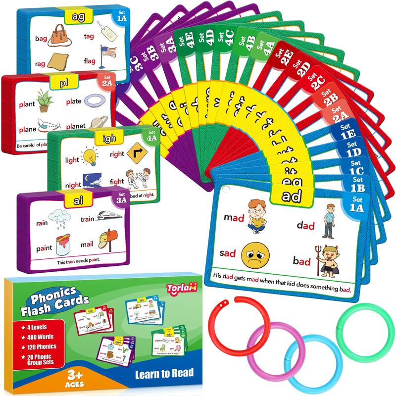 Phonics Flash Cards Learn to Read Spelling Reading Sight Words Phonics Games,  Include Digraphs,CVC,Blends and Long Vowel Sounds