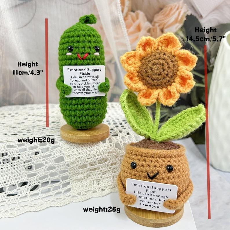 2PCS Gift Set Handmade Crochet Pickle with Warmming Sunflower-Emotional Support Pickle-Emotional Support Plant-Caring Gift-Mother's Day Gift