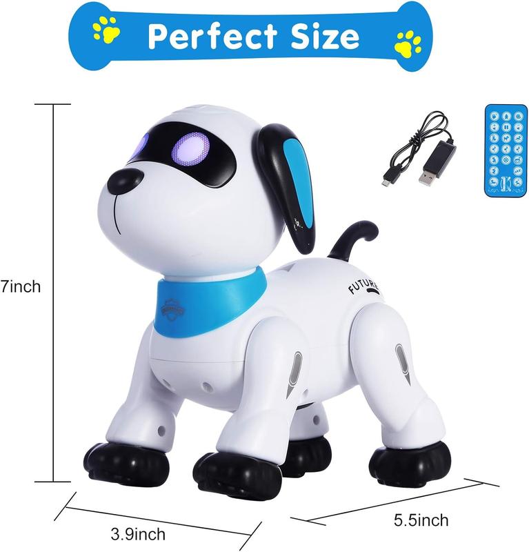 Remote Control Robot Dog Toy, Programmable Interactive & Smart Dancing Robots for Kids 5 and up, RC Stunt Toy Dog with Sound LED Eyes, Electronic Pets Toys Robotic Dogs for Kids Gifts Blue