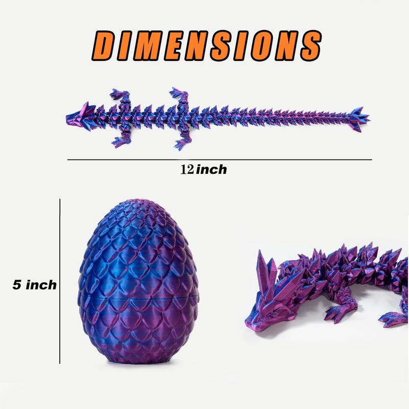 Articulated Adult Crystal Dragon eggs Matte Finish Crystal Dragon and Dragon Egg 4 Options , 3D PrintedFidget Toy (Dragon Only 12 Inches)