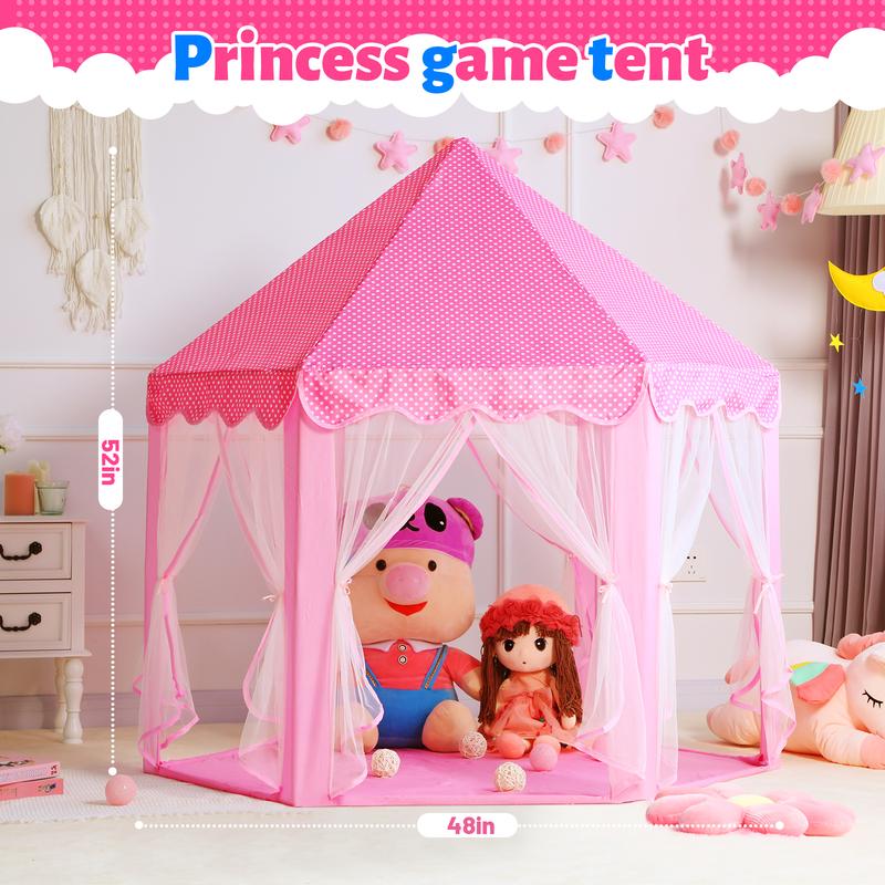 Sumbababy Princess Tent Pink Castle House with Fairy Lights for Girl Playhouse Indoor Outdoor Game Fun Perfect Toy Gifts Star Light  forkids