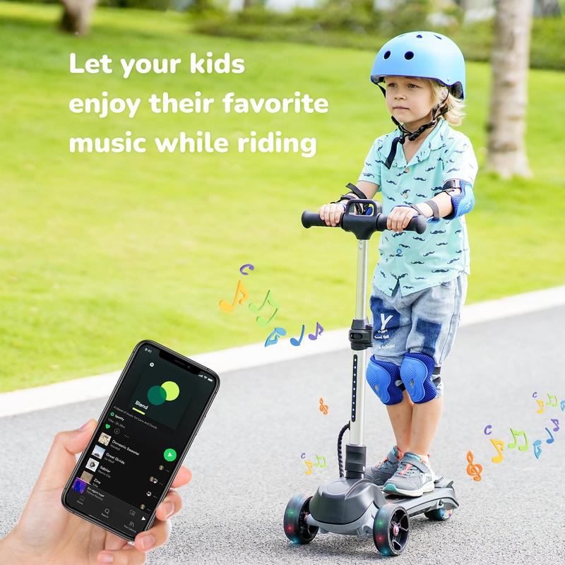 iScooter iK2 Electric Scooter for Kids Ages 3-8, Bluetooth Music Speaker, LED Light Wheels, Thumb Accelerator, 3 Adjustable Height Toddler Motorized Scooters, Foldable Scooter for Girls Boys