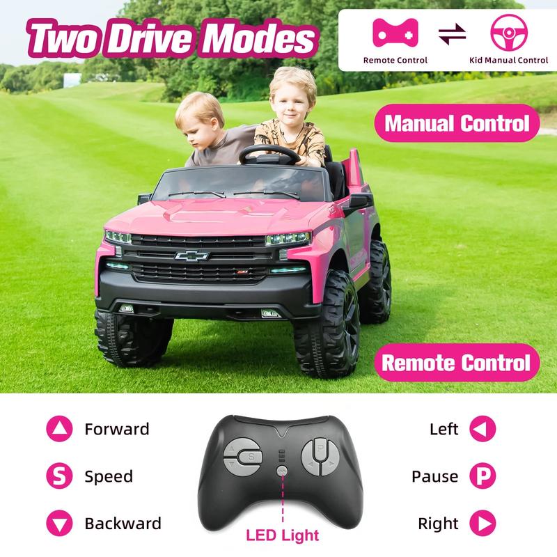 CoCLUB Chevrolet Silverado 24V Powered Ride on Cars for Kids, Extra large Real 2 Seat Ride on Toys with Remote Control, LED Light, MP3 Player, Ride on Truck for Boys Girls Gifts