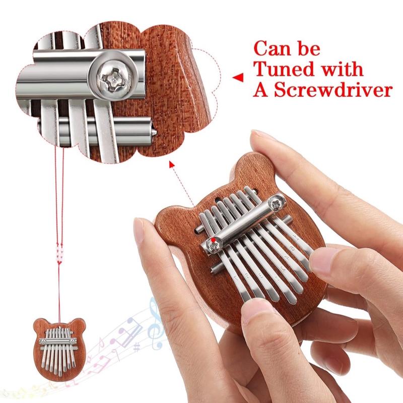 Mini Thumb Piano, Solid Wood 8 Key Finger Piano, Portable Music Thumb Piano with Lanyard, Birthday Gift for Beginners