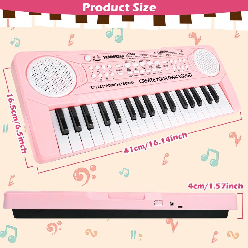 M SANMERSEN Keyboard Piano for Kids 37 Keys Music Piano with Microphone Portable Musical Toy Electronic Piano Birthday Gifts for Girls Ages 3 4 5 6